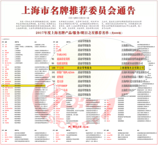 平安樹品牌榮獲“2017年度上海名牌”榮譽稱號